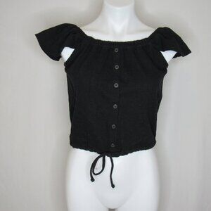 Madewell Texture & Thread Black Off The Shoulder Top Crinkle Women's S Small